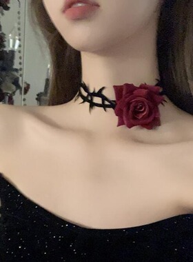 复古少女颈带暗夜玫瑰荆棘choker脖颈链项圈万圣节圣诞节装扮配饰