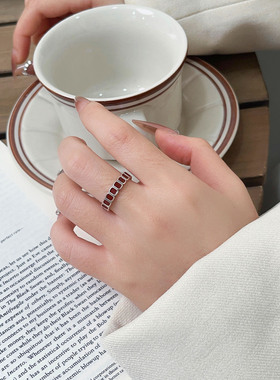 s925纯银韩国新款珐琅安可拉红色戒指女高级感小众设计爆款指环女