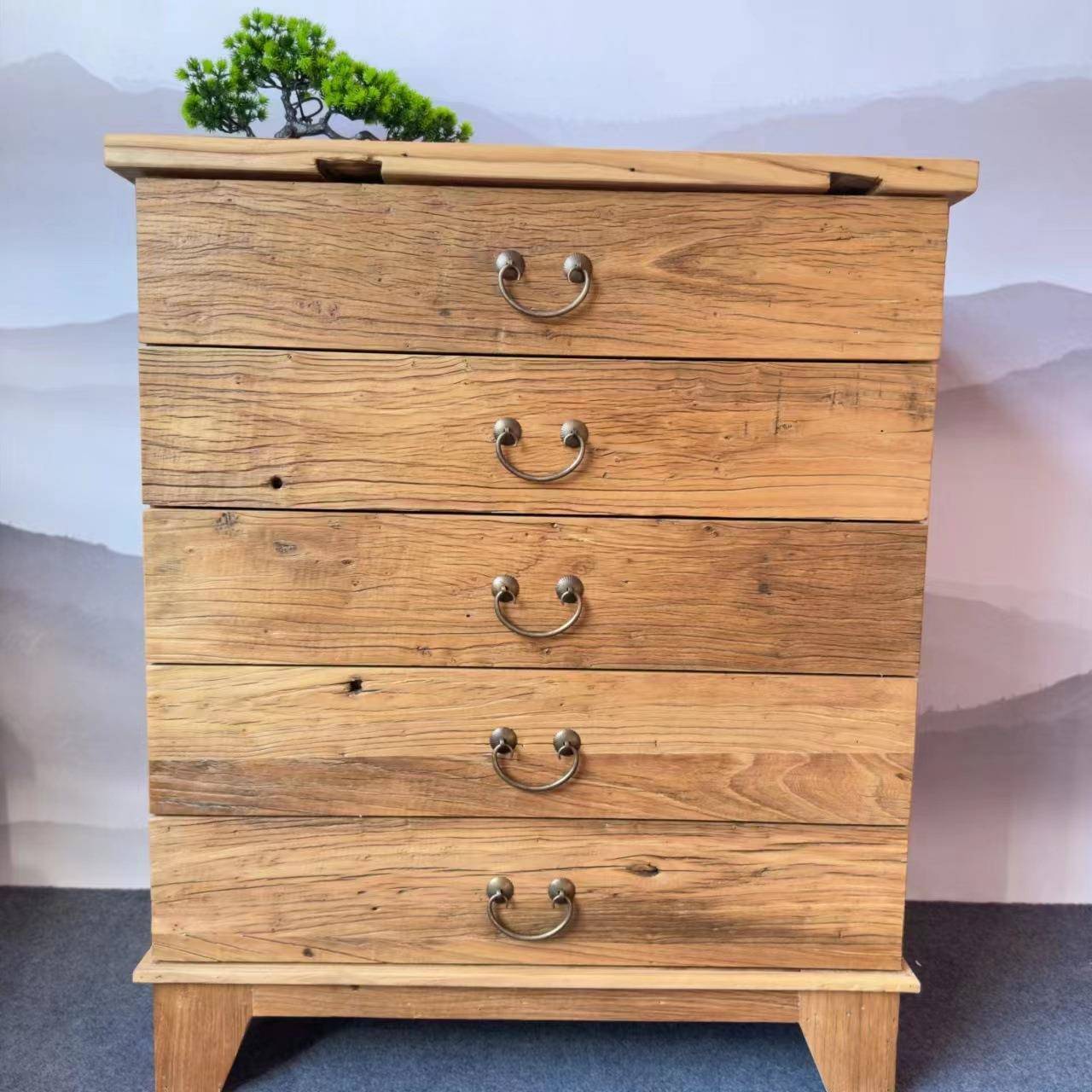 老榆木五斗柜卧室抽屉收纳柜客厅中式斗柜木储物柜多层玄关收纳柜