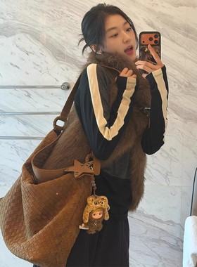 孙千同款麂皮编织包2025新款大容量秋冬高级感托特包单肩斜挎包