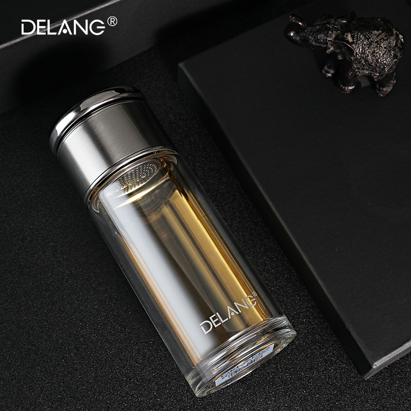 茶水分离杯商务双层玻璃杯泡茶杯