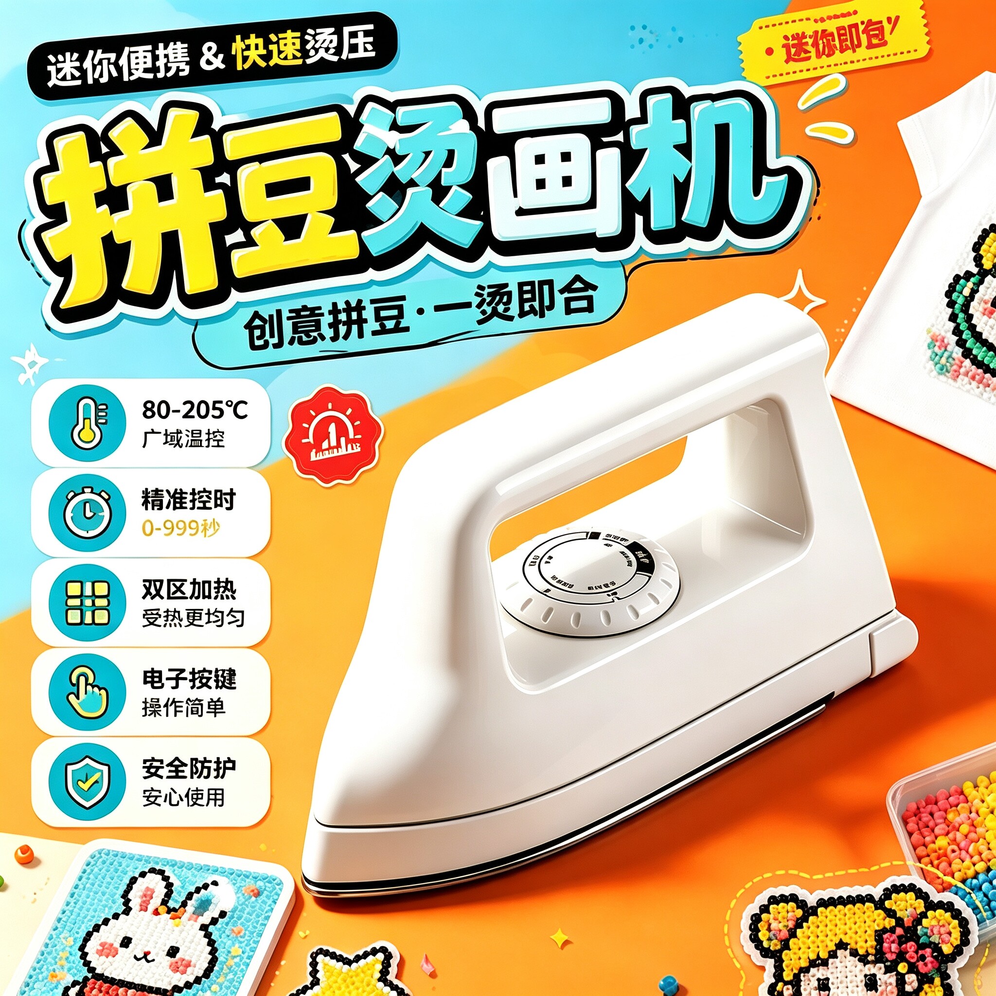 拼豆专用熨斗3C认证5档可调节控温大白熨烫机手工制作拼豆烫画机
