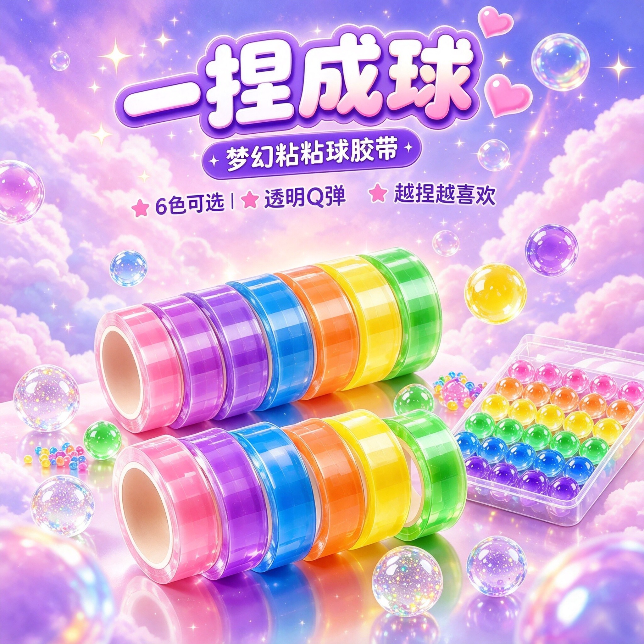 彩色粘粘球胶带大号儿童手工DIY玩具女孩打发时间diang球解压神器