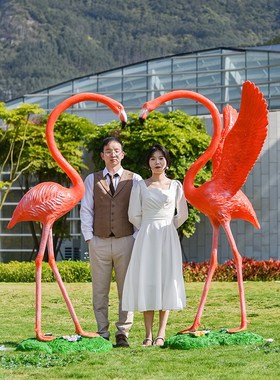 户外动物仿真火烈鸟雕塑水池庭院花园林造景观小品玻璃钢装饰