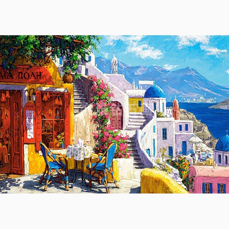 餐厅方钻满钻钻石画贴钻点钻十字绣地中海边餐厅石画钻