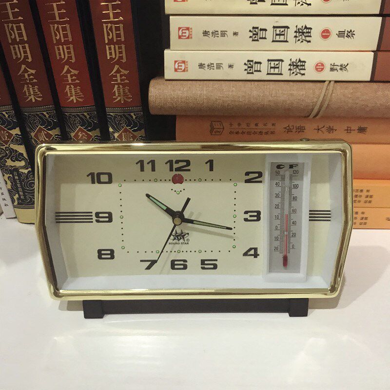 老式台钟座钟温度计金属壳机械超声打铃发条老人闹钟