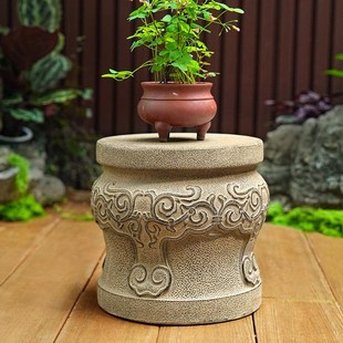 户外盆景架仿古中式圆石墩子底座花园庭院高档花架人造石墩