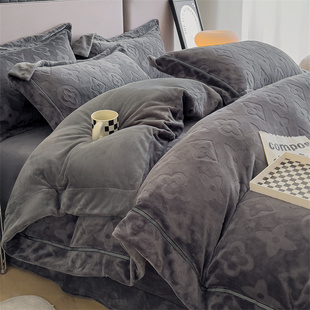 雕花四件套双面加厚珊瑚绒被套法兰绒床上用品