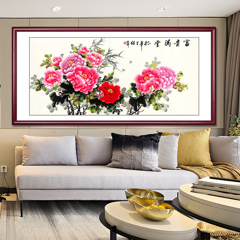 国画牡丹挂画花开富贵画室壁画新中式花鸟背景