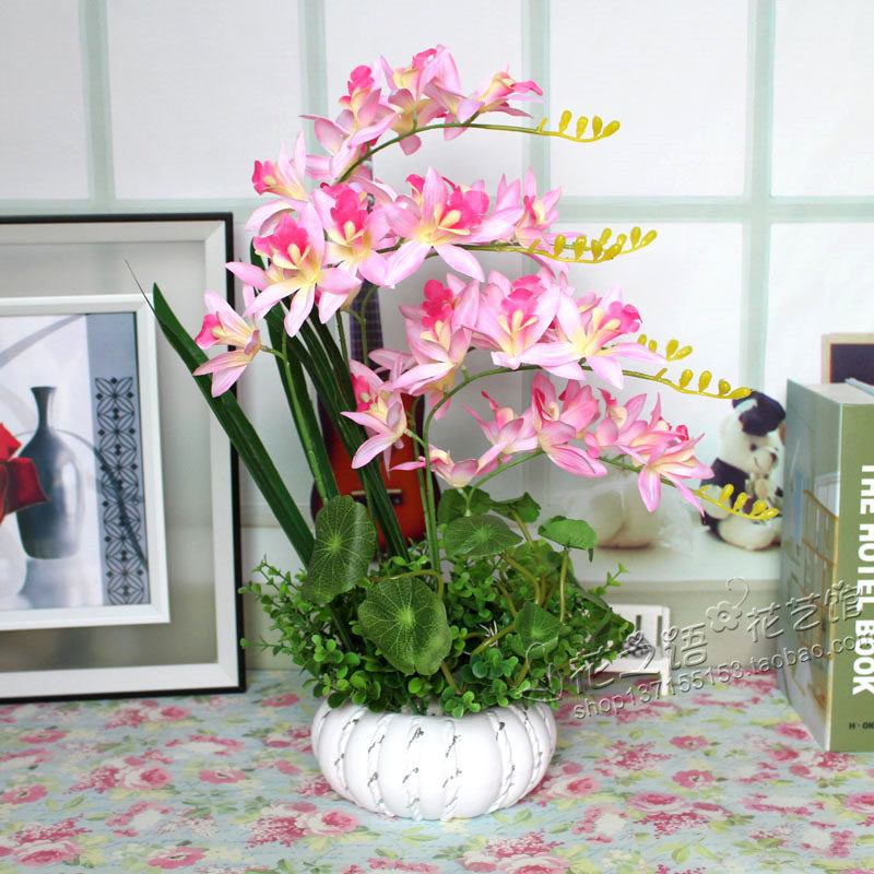 蝴蝶兰花假花仿真花套装家居装饰花艺摆放花绢花
