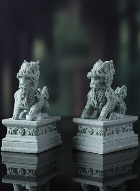 中国风一对麒麟招财摆件石雕神兽镇宅看门鱼缸造景客厅桌面装饰品