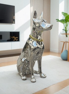 高级感电镀狗摆件杜宾犬工艺品客厅家居装饰大型落地开业乔迁礼物
