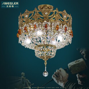 吸顶灯圆形水晶铜灯玄关过道走廊大气奢华阳台 美格勒全铜欧式