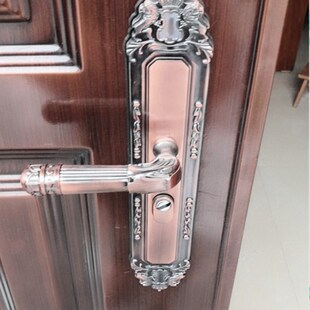 盗门锁铝合金门双开门大门加厚红古铜色红古铜面板拉手复古