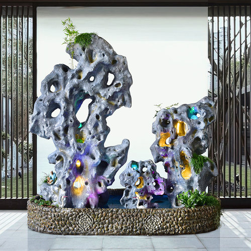 户外双面假流喷泉太湖石庭院区花园鱼池落地景观