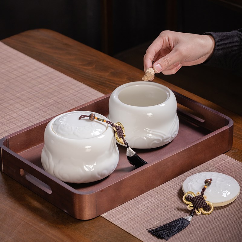 德化白瓷密封罐茶盒罐陶瓷茶叶罐普洱茶盖瓷茶罐