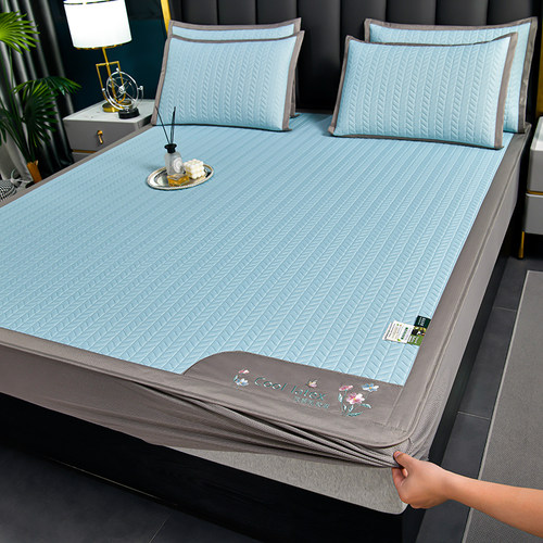 乳胶床笠款凉席三件套纯色夏季空调席可折叠机洗凉感冰丝床罩家用