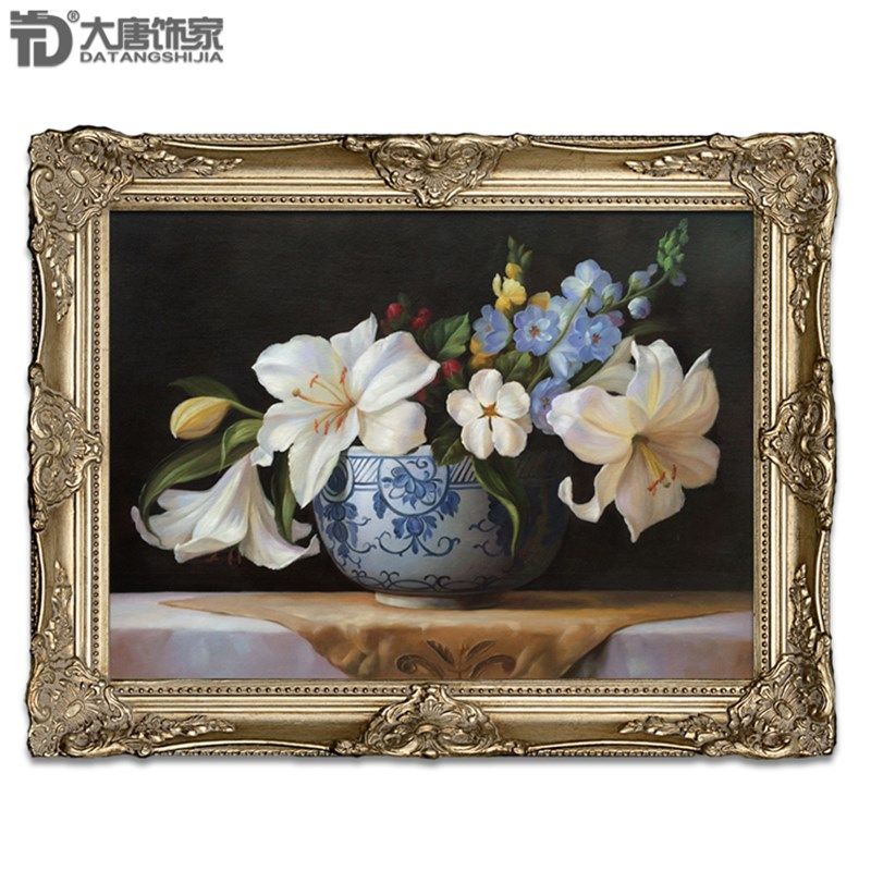 手绘静物花卉油画 欧式背景画玄关画壁炉过道挂画