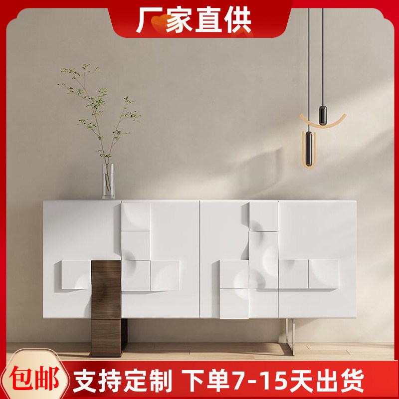 白色钢琴烤漆餐边柜个性艺术入户玄关柜现代简约储物柜网红茶柜