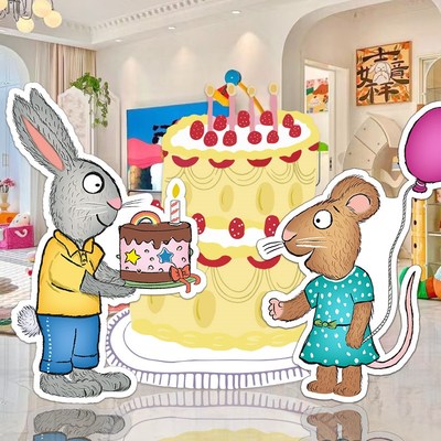 波西和皮普主题男女孩周岁生日布置场景布置装饰kt板定制氛围道具
