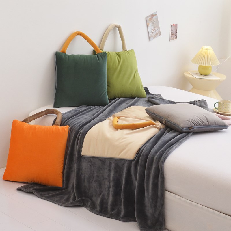 多功能纯色抱枕毯两用抱枕被二合一加厚空调客厅办公车载旅行定制