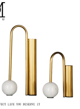 设计师欧式理石花器酒店会所样板间金属工艺品