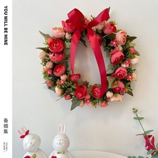 饰结婚用品大全 玫瑰真花假花花环门饰门挂壁饰婚房装