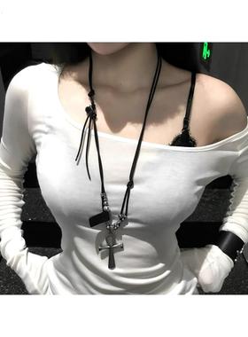 十字架双层叠戴项炼男女秋冬高级感时尚百搭毛衣炼街头嘻哈锁骨炼