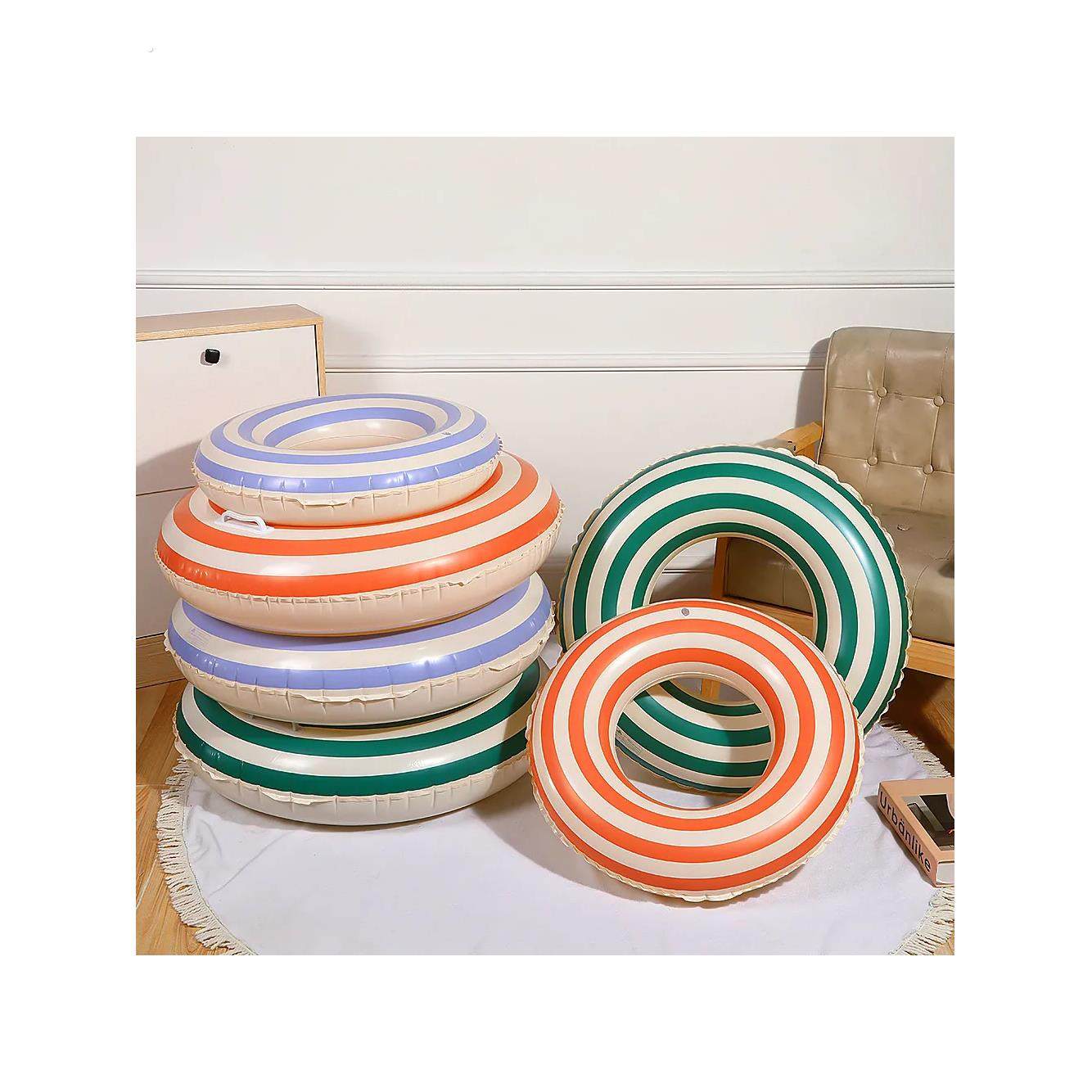 INS网红加厚覆古棒棒糖游泳圈简约条纹腋下圈充气游泳圈PVC防侧翻