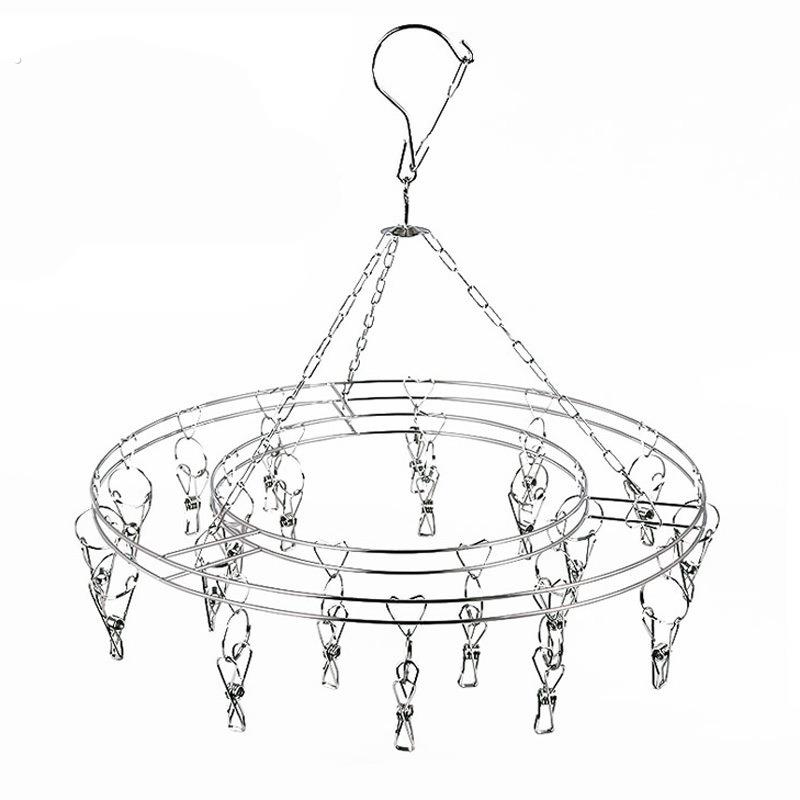 不锈钢晾衣架多夹子晾袜子圆盘晒衣架多功能家用内衣夹子晒袜神器