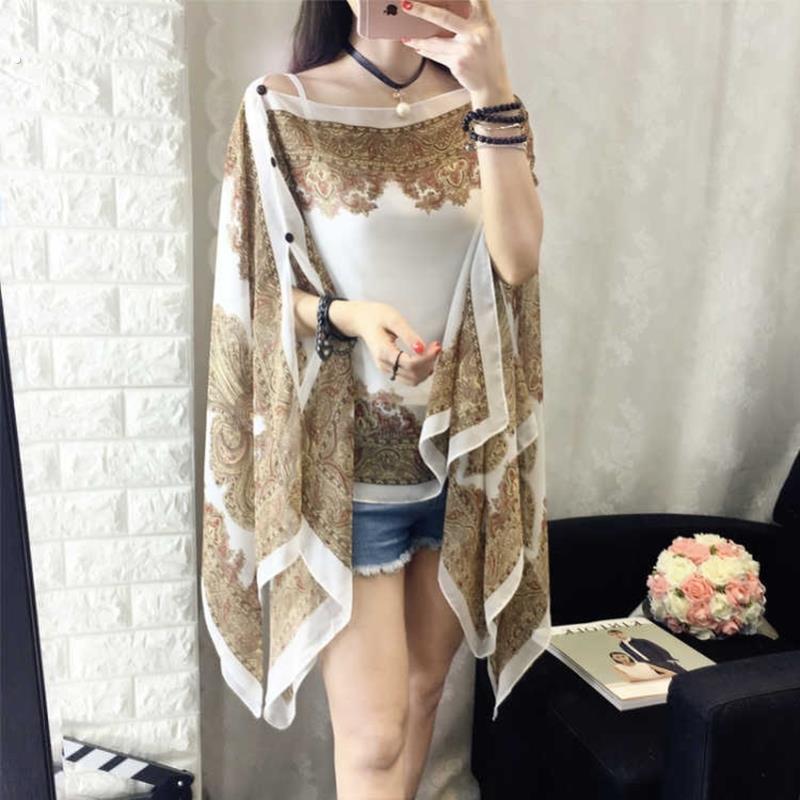 雪纺丝巾女夏开车防晒披肩外套围巾两用海边度假沙滩巾骑车罩衫潮
