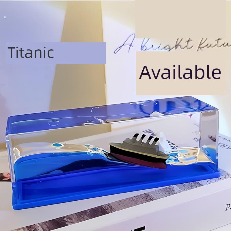泰坦尼克号流体漂流瓶电脑桌摆件高级感小众瓶中船装饰品毕业礼物