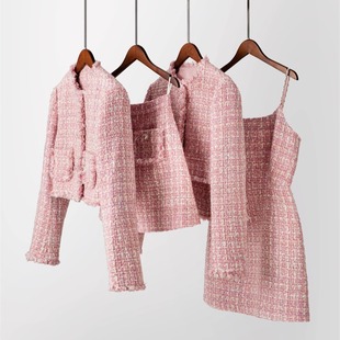 蜜桃乌龙！进口元c粉色粗花呢 长/短小香风外套/连衣裙/半裙早春