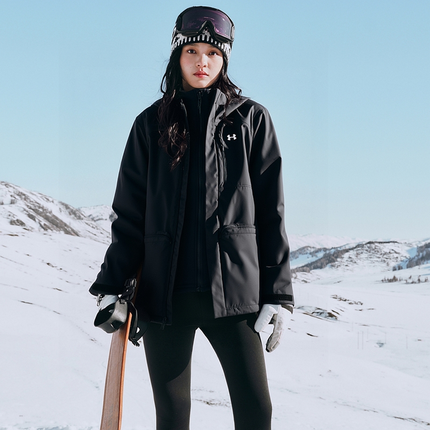 安德玛外套女装官方正品秋冬户外健身跑步黑色三合一夹克冲锋上衣