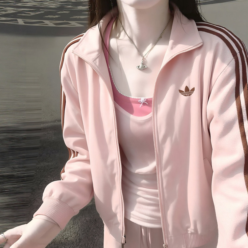 阿迪达斯三叶草女外套2026秋季新款正品粉色运动上衣韩系情侣衣服