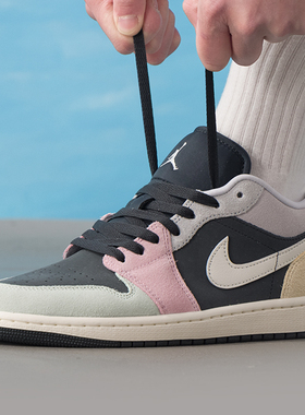 耐克正品AJ1男鞋26新款Air Jordan1粉黑复古低帮运动篮球鞋IB7109