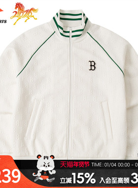 MLB针织外套男装女装官方正品新款暗纹老花拉链休闲夹克3ATRM0344