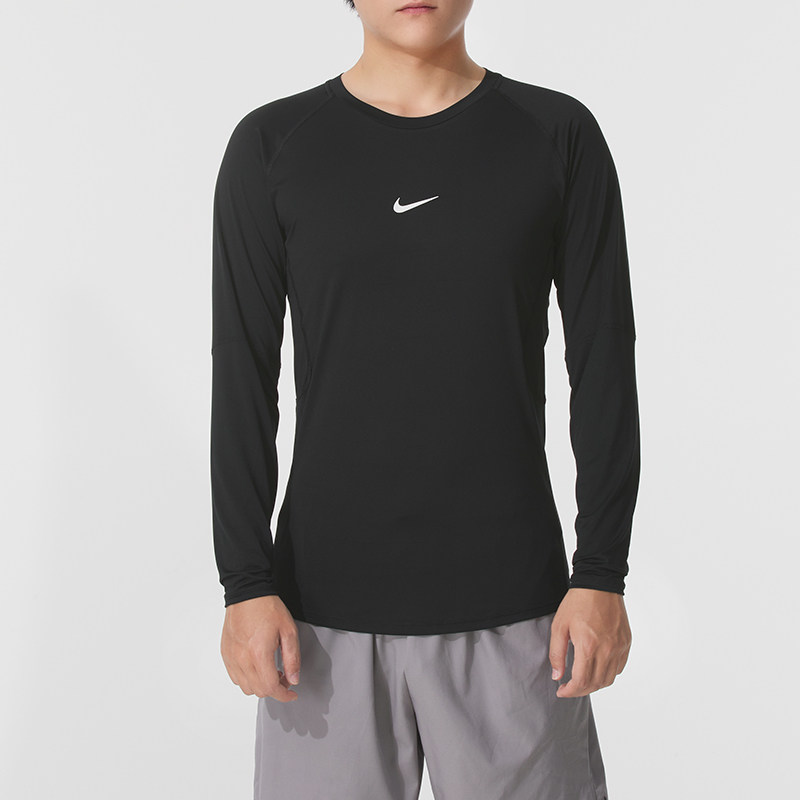 耶运动NIKE耐克旗舰店男装长袖T恤Pro 训练黑色紧身快干健身服