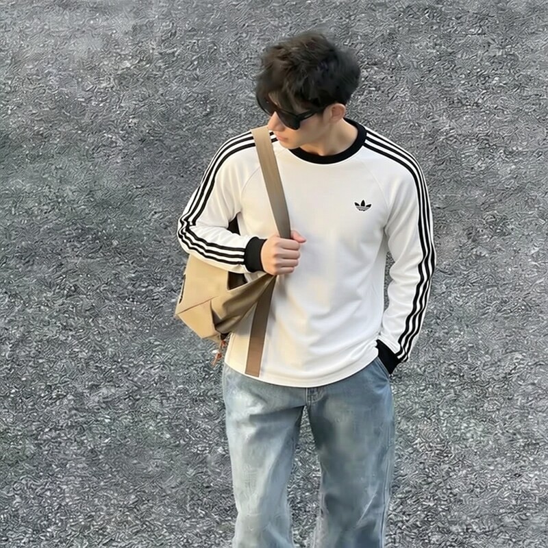 耶运动阿迪达斯三叶草长袖上衣男新款运动服三条杠训练服套头T恤