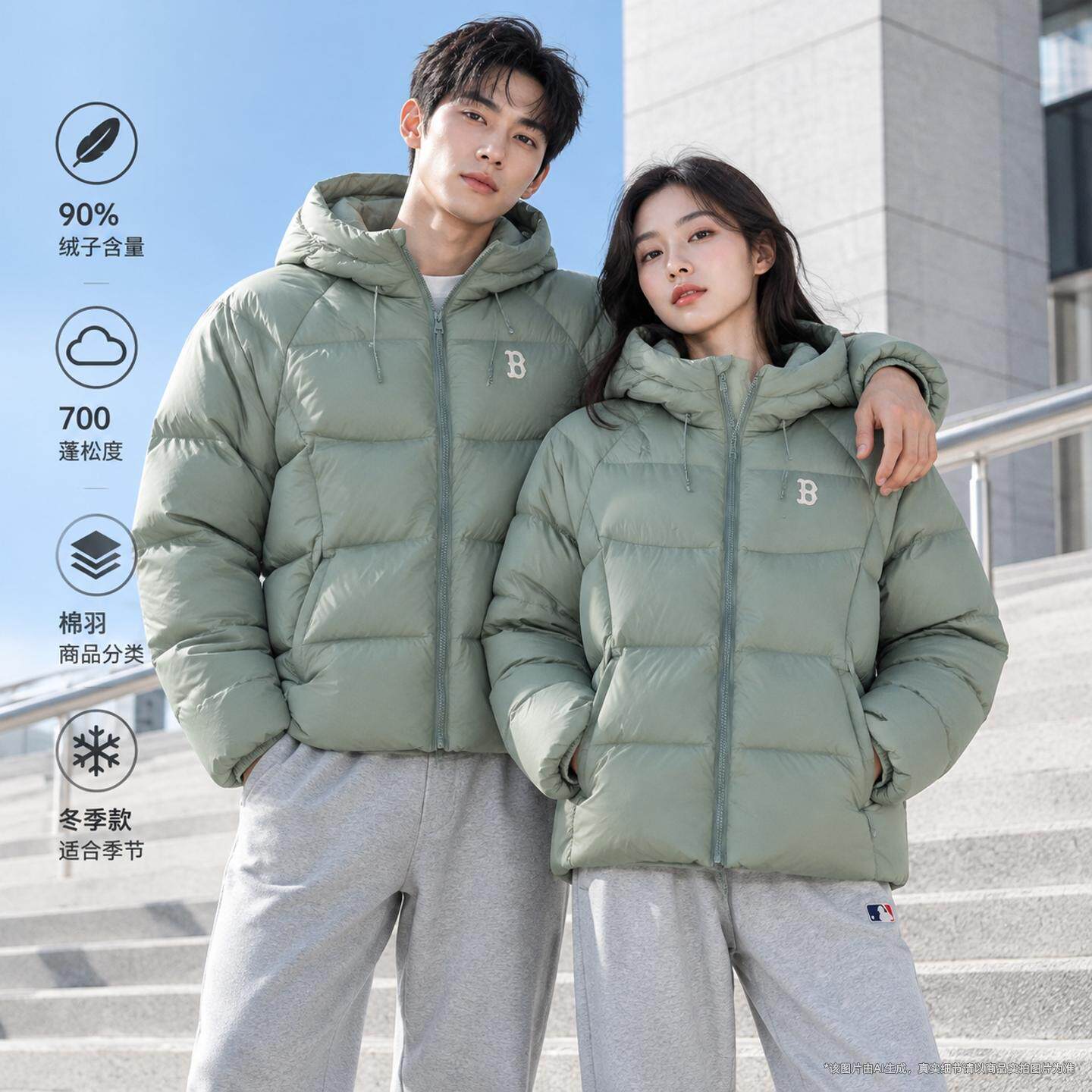 耶运动MLB羽绒服男装女装冬季连帽运动生活系列保暖运动服外套