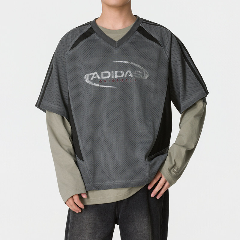 耶运动阿迪达斯adidas三叶草情侣男装女装 2026秋季新款假两件