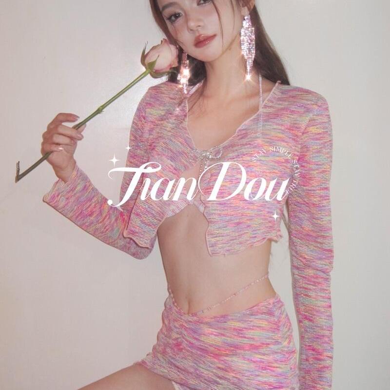 TianDou泳衣彩虹粉色分体四件套