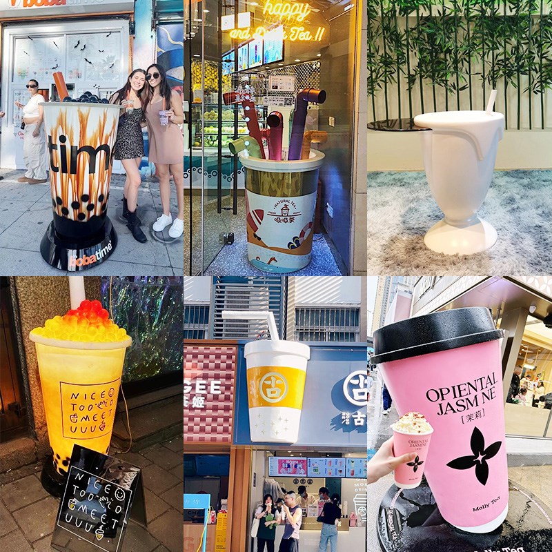 大型美陈咖啡杯定制户外饮品雕塑奶茶店门头商场摆件装饰玻璃钢