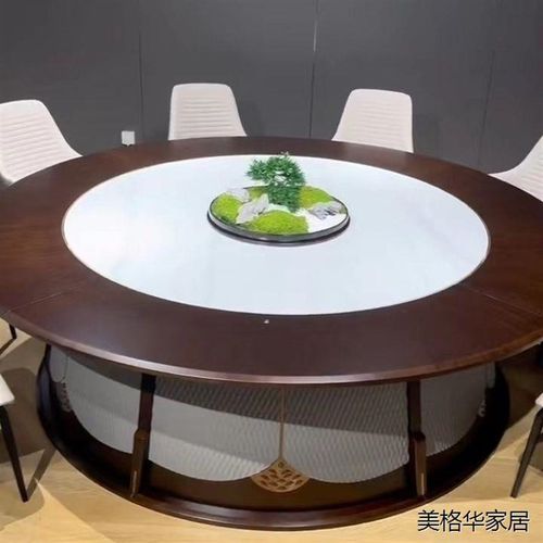 圆型电动华餐桌带电磁炉中式饭店包厢20人圆形实木岩板圆餐桌豪