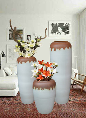 陶瓷落地花瓶干花大码新房摆件现代白色复古客厅酒店别墅家居陶罐