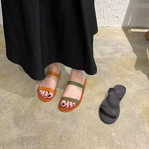 ZP2026新款牛皮复古平底女拖鞋