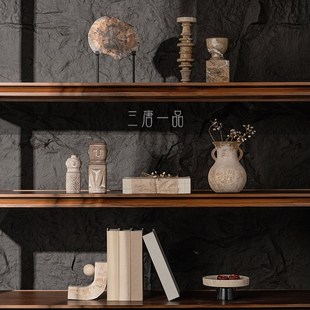 侘寂原木风软装壁柜装饰日式民宿中古陶瓷陈列室样板间