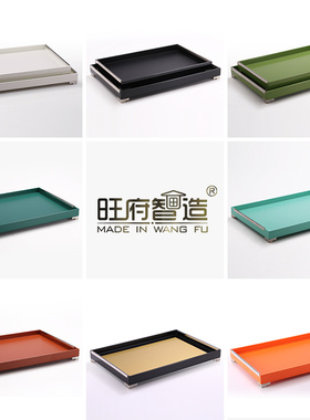 新中式混搭样板房客厅书房酒柜酒具卫生间装饰摆件黑金果盘茶托盘