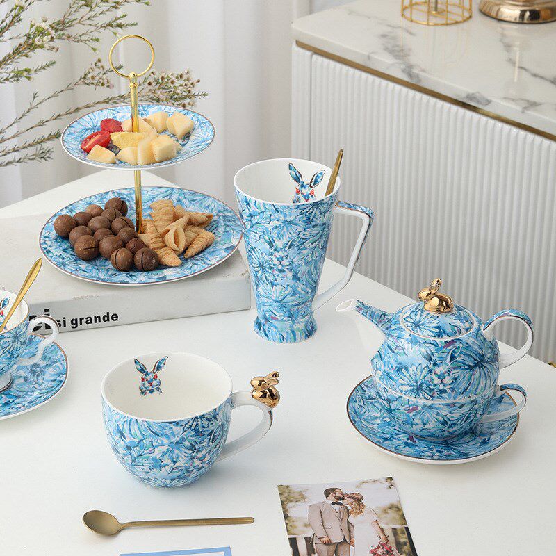 欧美复古咖啡杯碟套装前兔似锦英式奢华陶瓷点心盘下午茶杯具精致