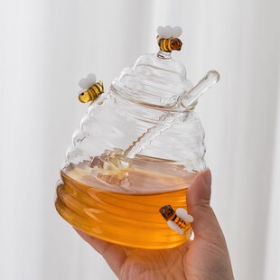 蜂蜜罐收纳瓶储存瓶储物罐果酱罐高硼硅玻璃带搅拌勺创意可爱家用
